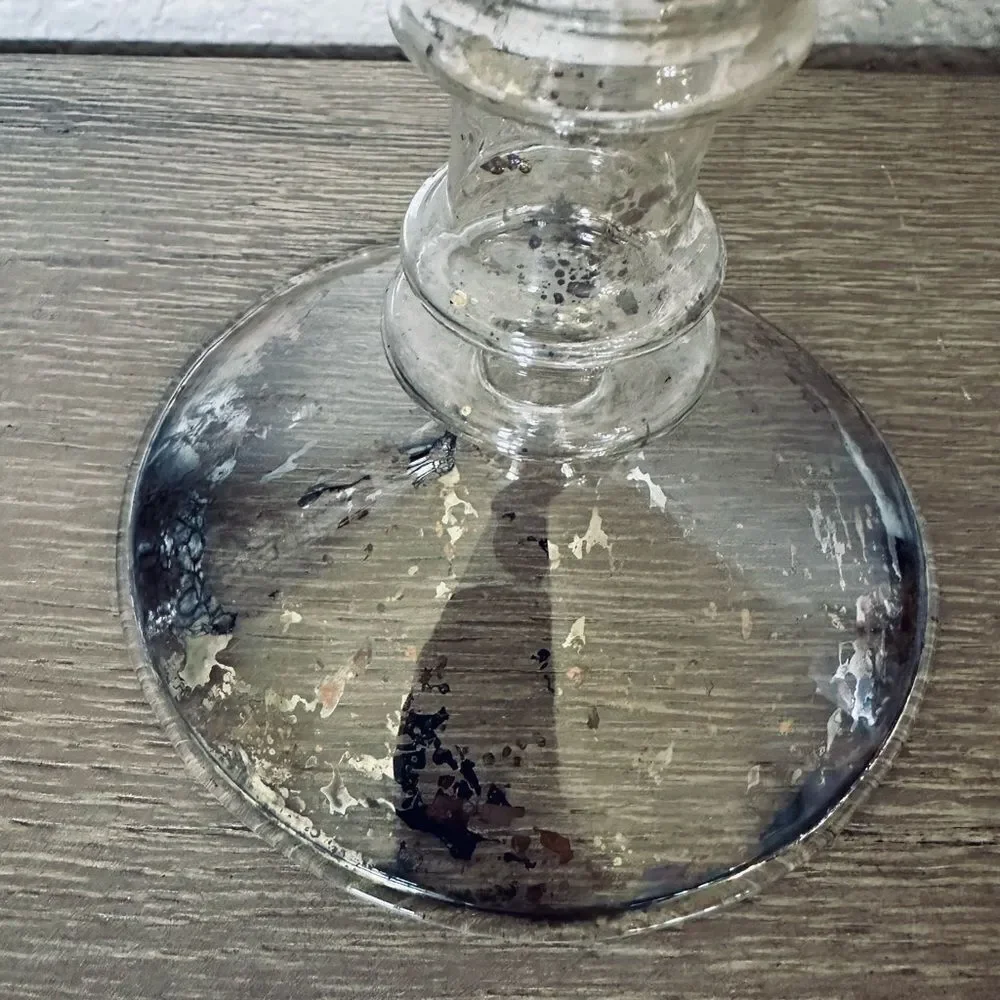 Delicate Silver Glass Candlestick Pillar Candle Holder